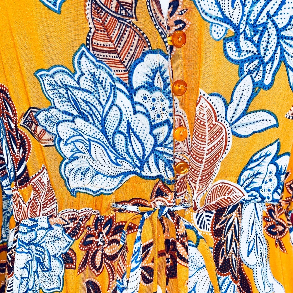 Abel the Label BOHO yellow floral 3/4 sleeve dress - Picture 5 of 8